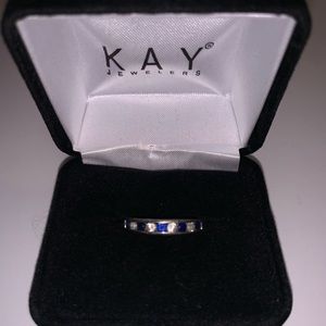 Lab Created White & Blue Sapphire 10k White Gold Band